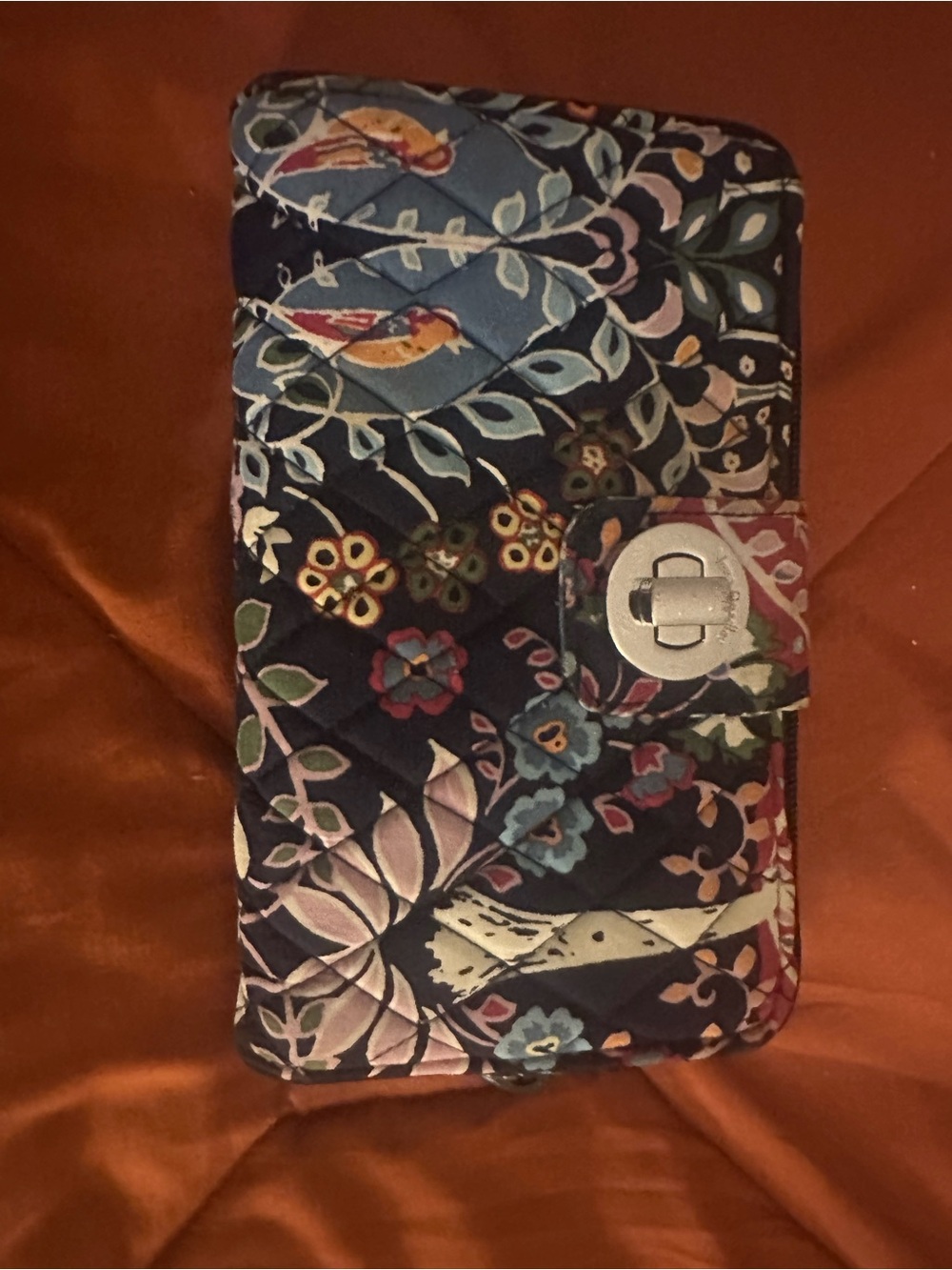 Vera Bradley Navy Floral Quilted Wallet Phone Case with Silver Turn-Lock